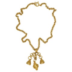 Chanel Vintage Chunky Gold Toned Bells and Egg Charms Necklace, 1994