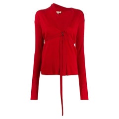 90s Romeo Gigli red wool blend cardigan with buckle