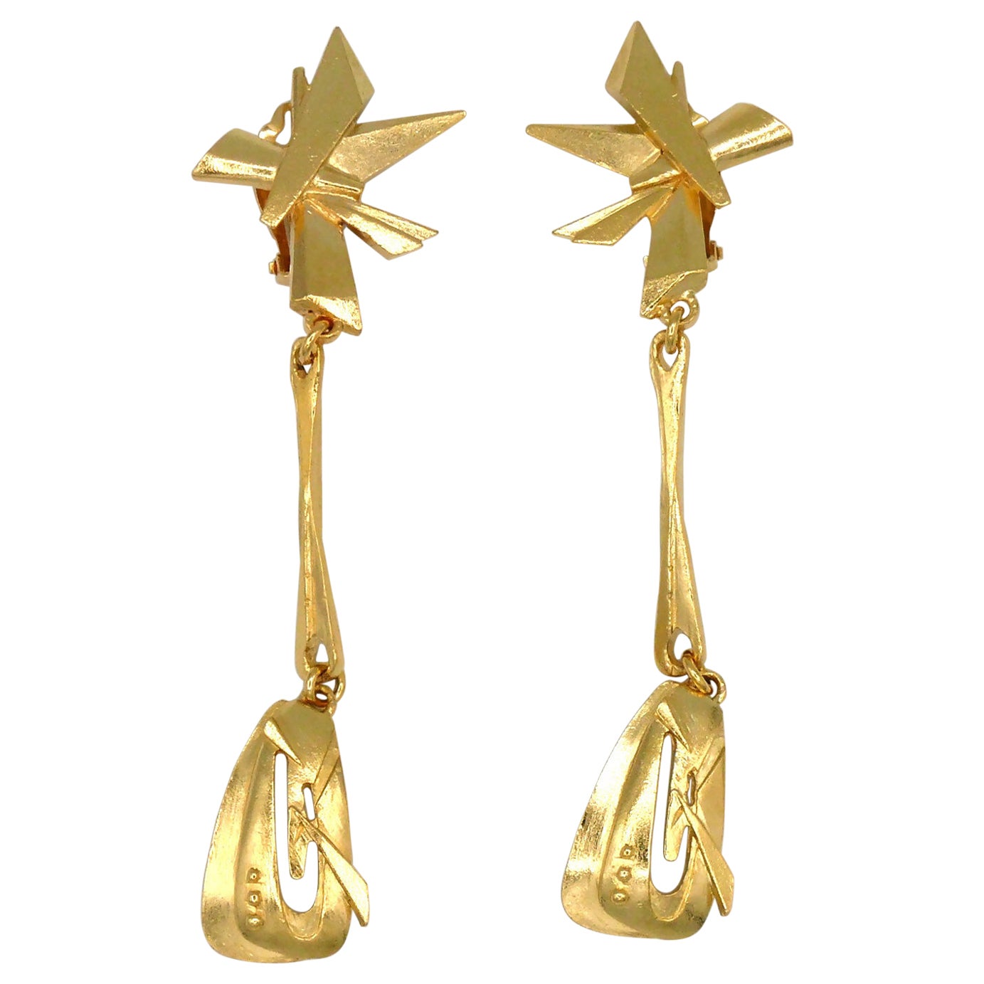 Christian Lacroix Vintage Gold Toned Abstract Dangling Earrings For Sale