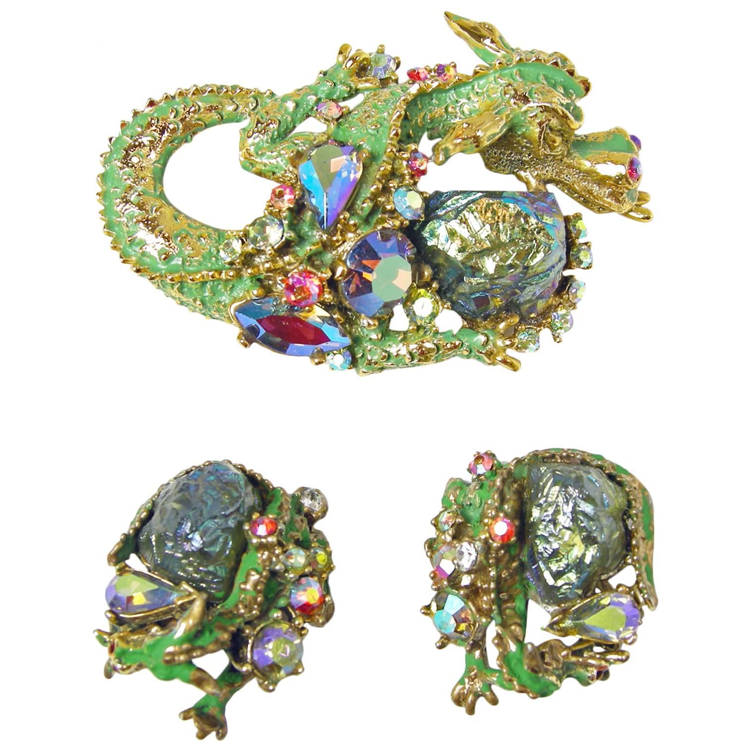 HAR Vintage Dragon Brooch and Earrings For Sale