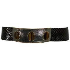 Vintage Judith Leiber Tiger Eye & Snakeskin Belt with Silver & Gold Hardware