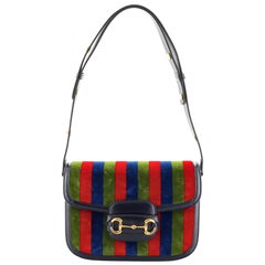 Gucci Horsebit 1955 Shoulder Bag Striped Velvet and Leather Small