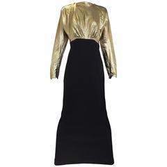 Vintage Geoffrey Beene gold lamé and black jersey wool 80s dress 2