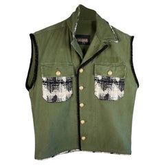 Used Military Jacket Sleeveless Cotton Tweed Gold Buttons J Dauphin Small 