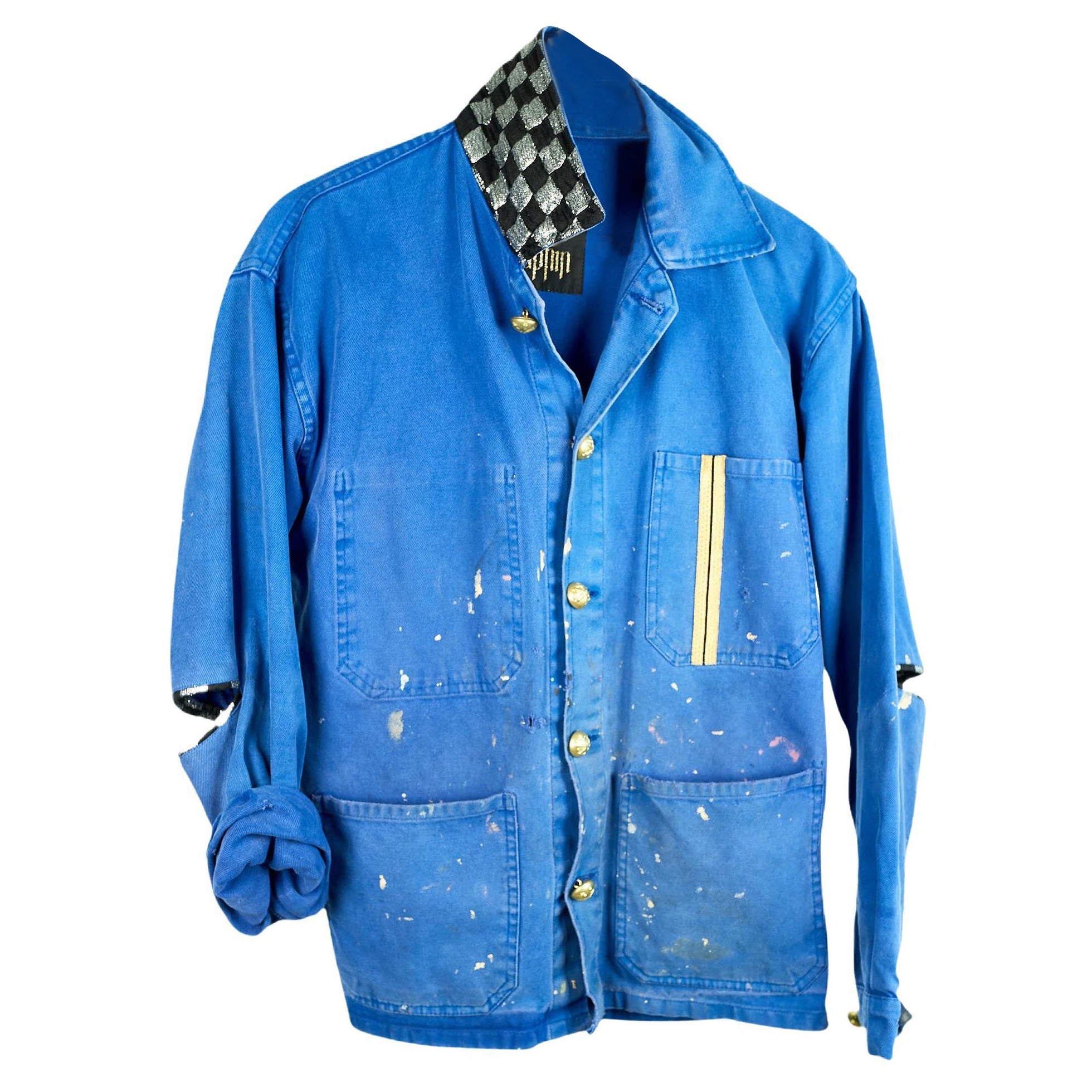 Designer Jacket Distressed Original French Blue Work Wear J Dauphin Small