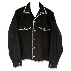 J Dauphin - Veste noire militaire embellie en tweed de lurex noir et blanc