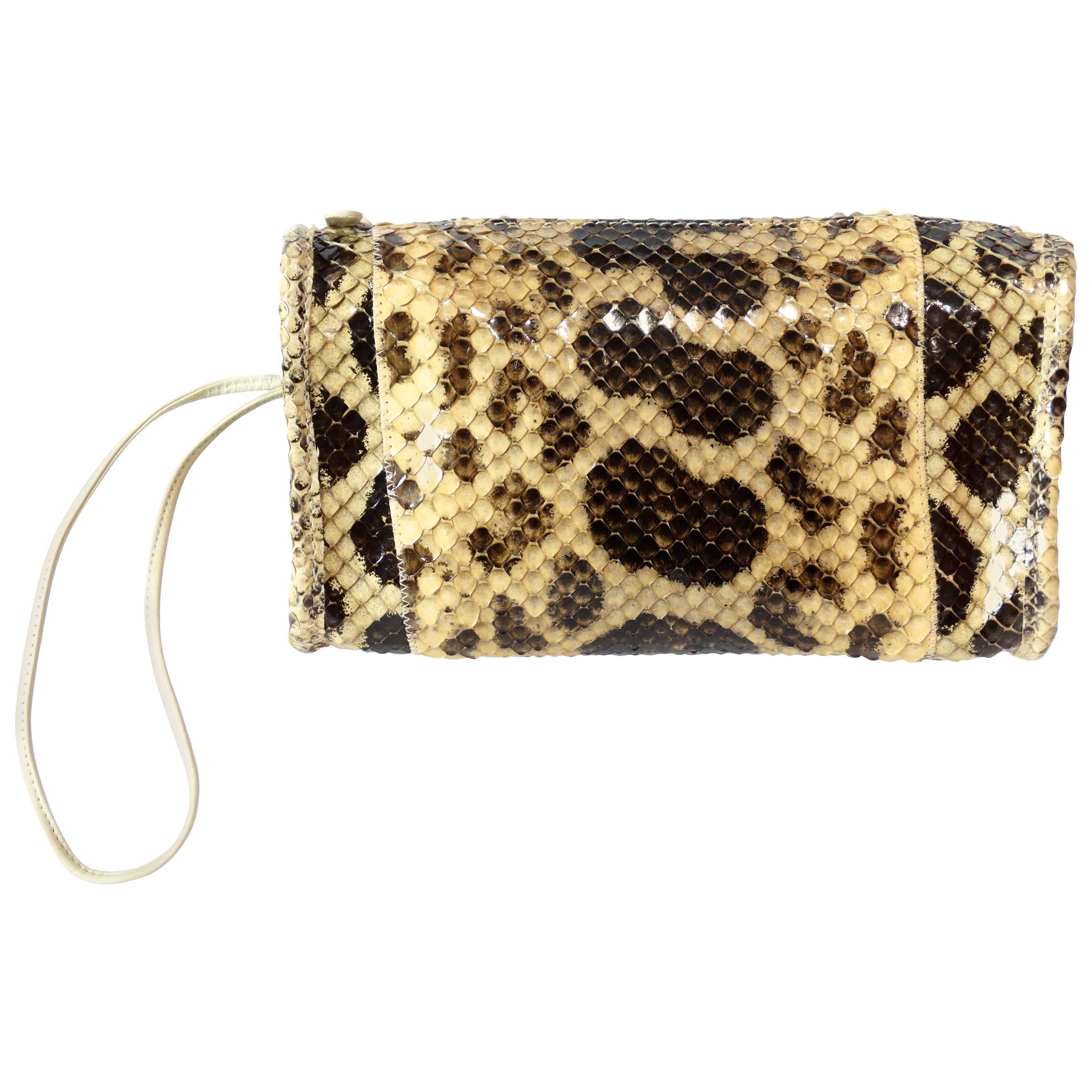 1980s Carlos Falchi Snakeskin Wristlet Handbag