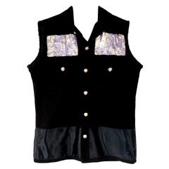 Embellished Sleeveless Vest Jacket Blazer Black Military Lilac Brocade J Dauphin