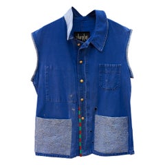 Vest Blue Vintage French Distressed Jacket One of a kind Blue Glitter J Dauphin