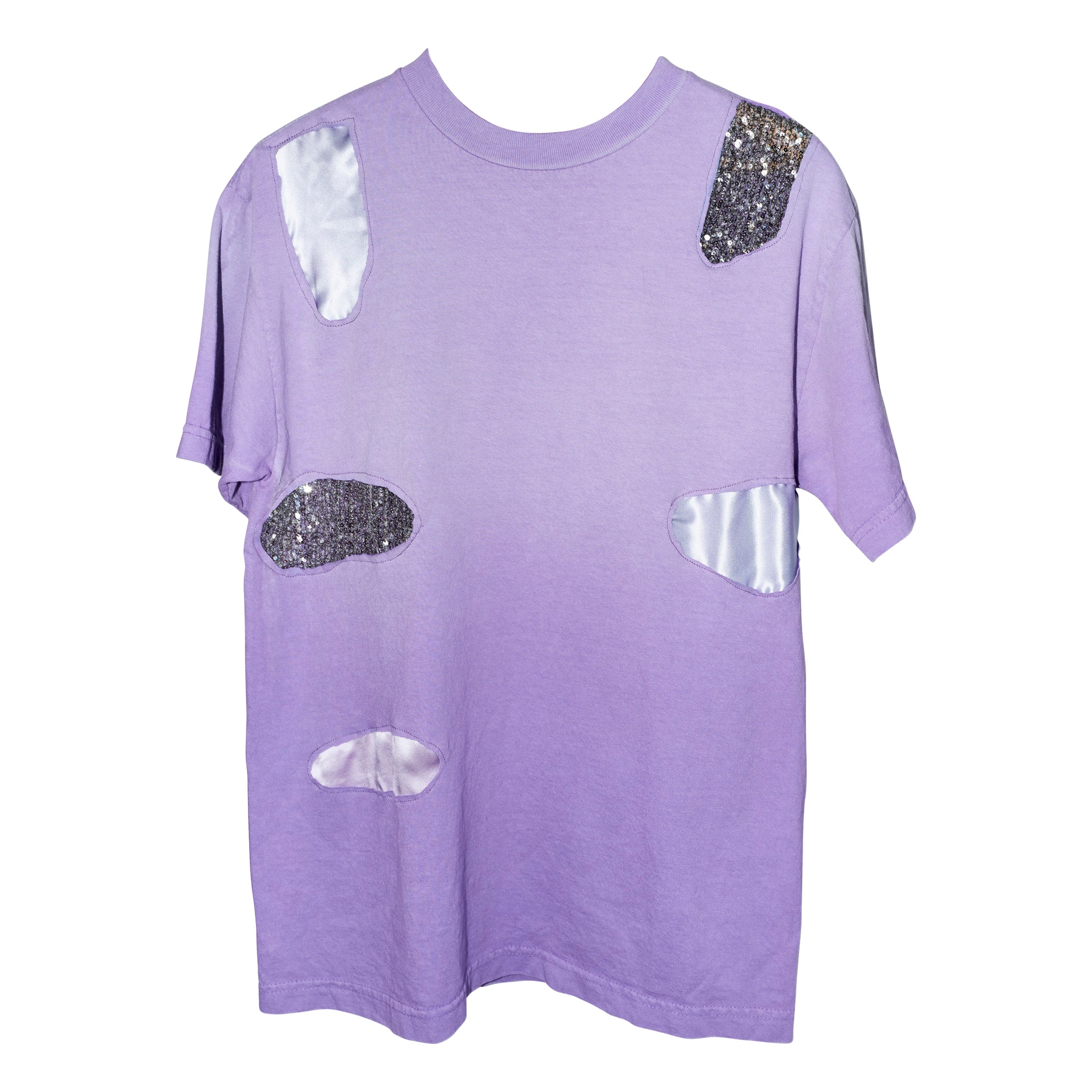 J Dauphin Embellished Lilac T-Shirt Patch Work Sequin Silk Body Cotton