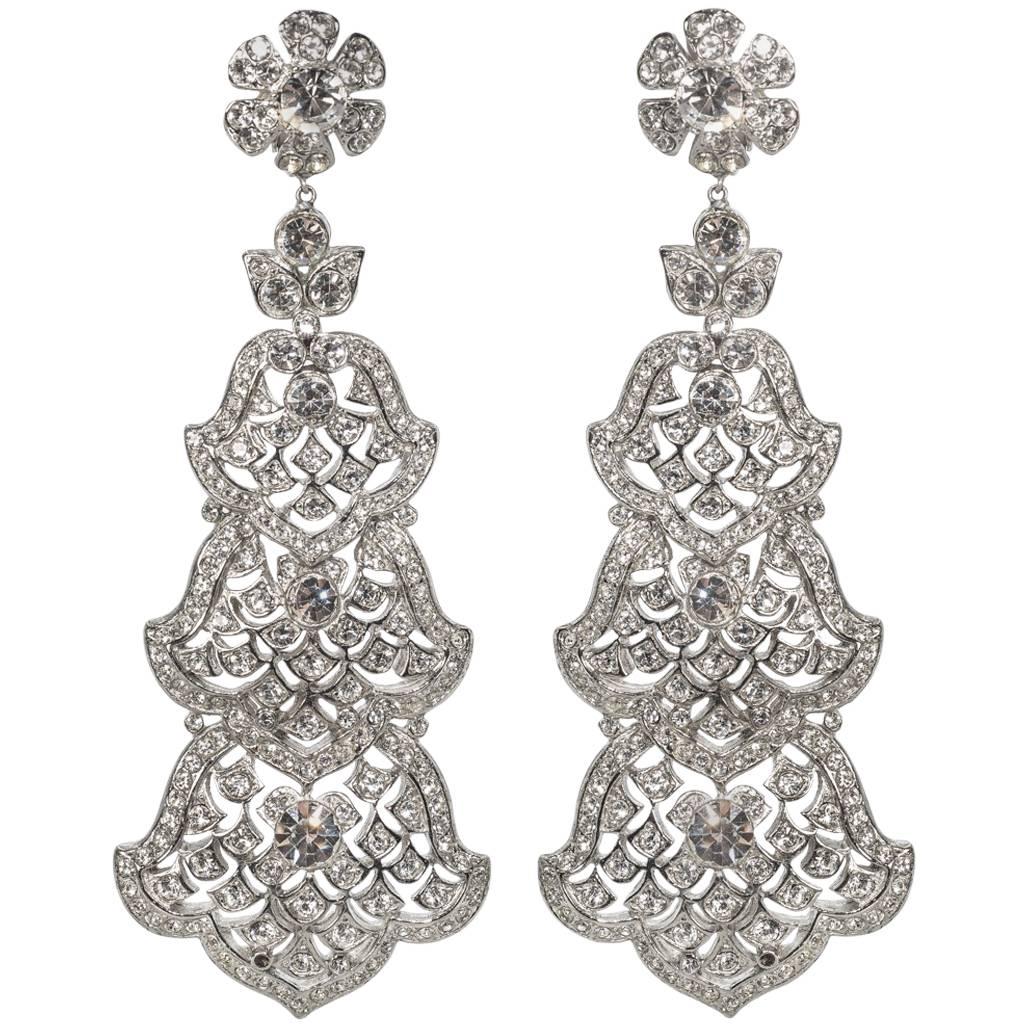 Art Deco Style Bergdorf Goodman Impressive Swarovski Crystal Chandelier Earrings