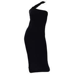 Romeo Gigli Vintage 90s Sexy Black Jersey One Shoulder ' Slashed ' Bodycon Dress
