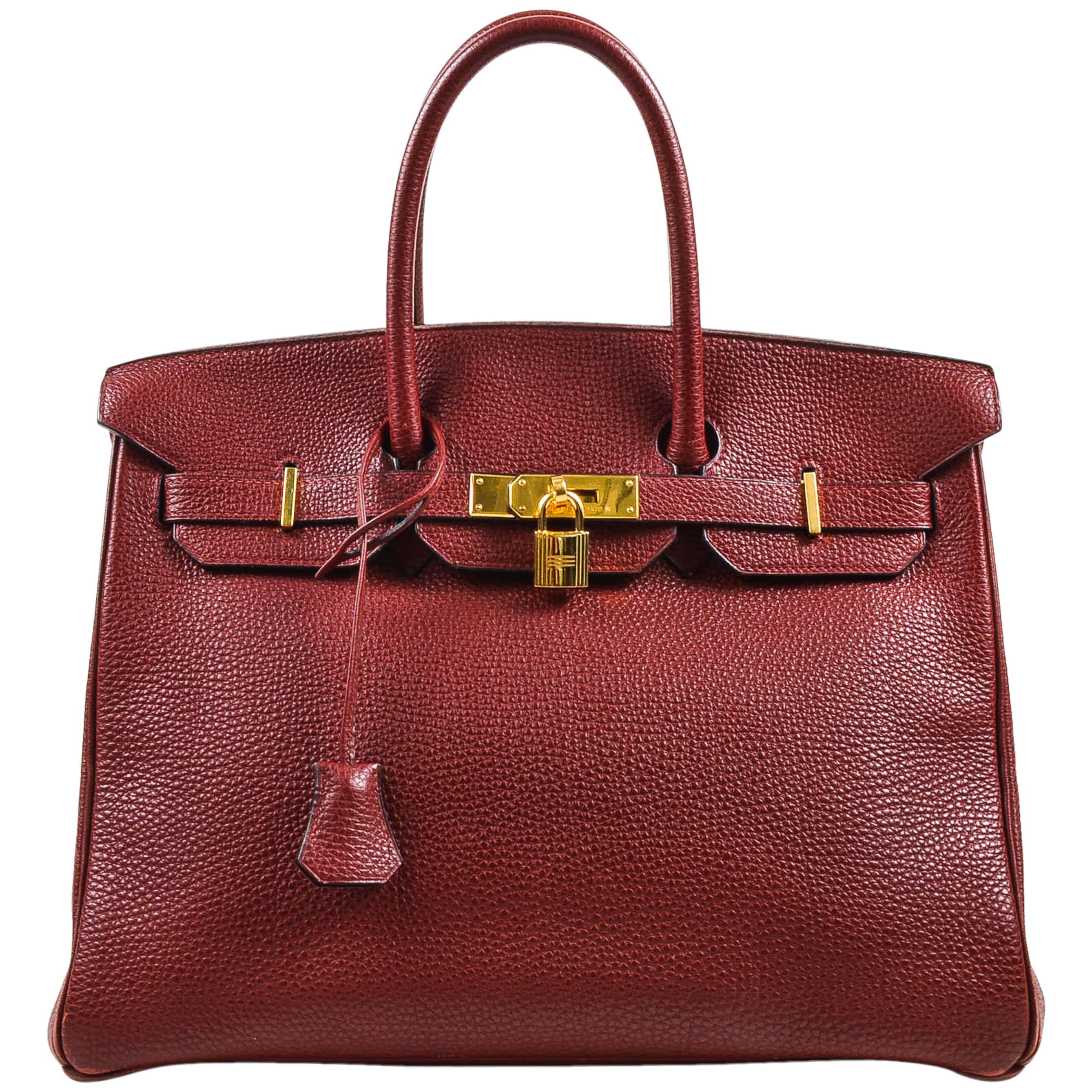 Hermes Dark Red "Rouge" Clemence Leather Flap "Birkin" Tote Bag SZ 35 cm For Sale