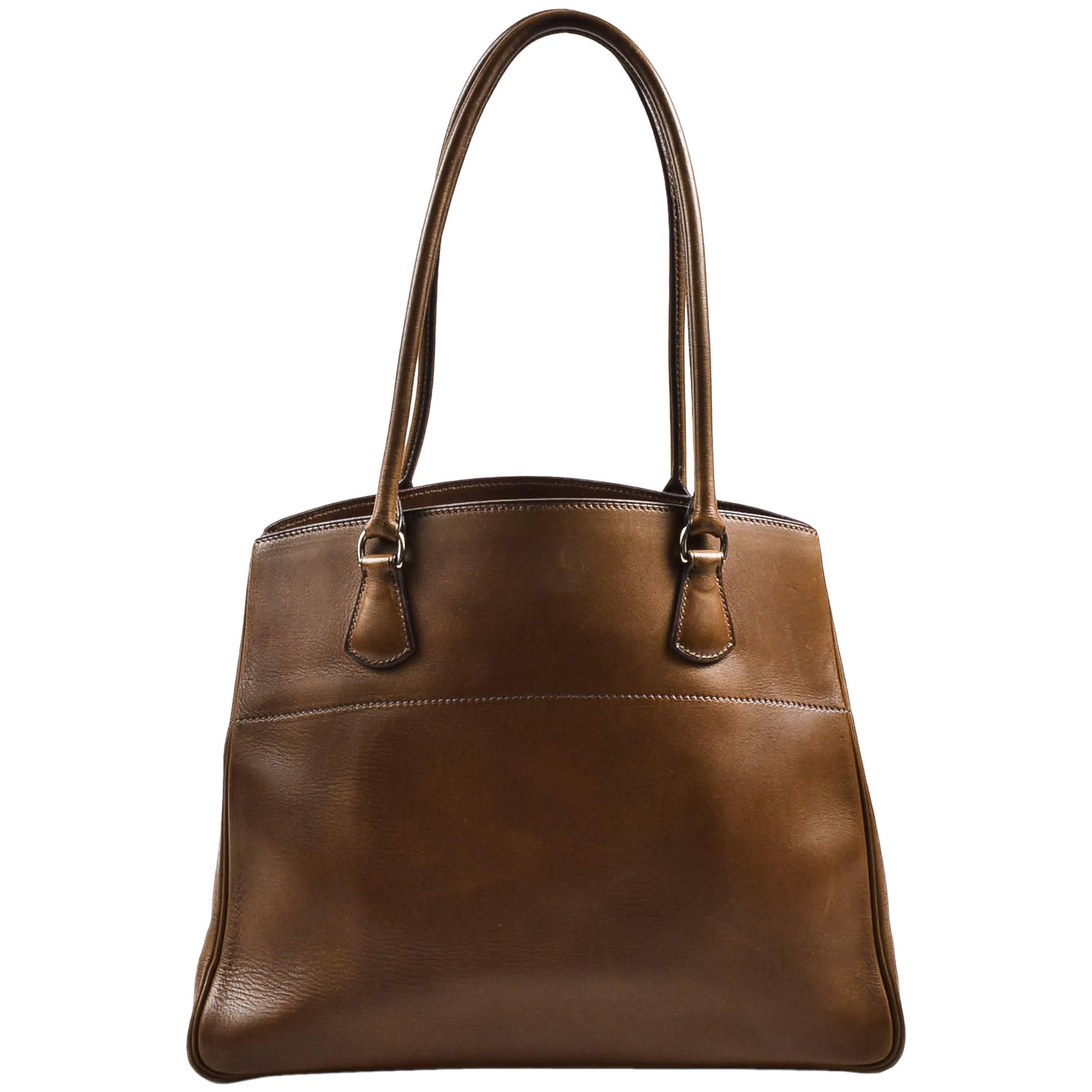 Hermes Brown Box Calf Leather Top Handle Structured "LA Tote" Handbag For Sale
