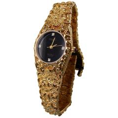 Vintage Lucien Piccard DUFONTE Ladies Quartz Watch Gold with Diamonds Dead Stock New 