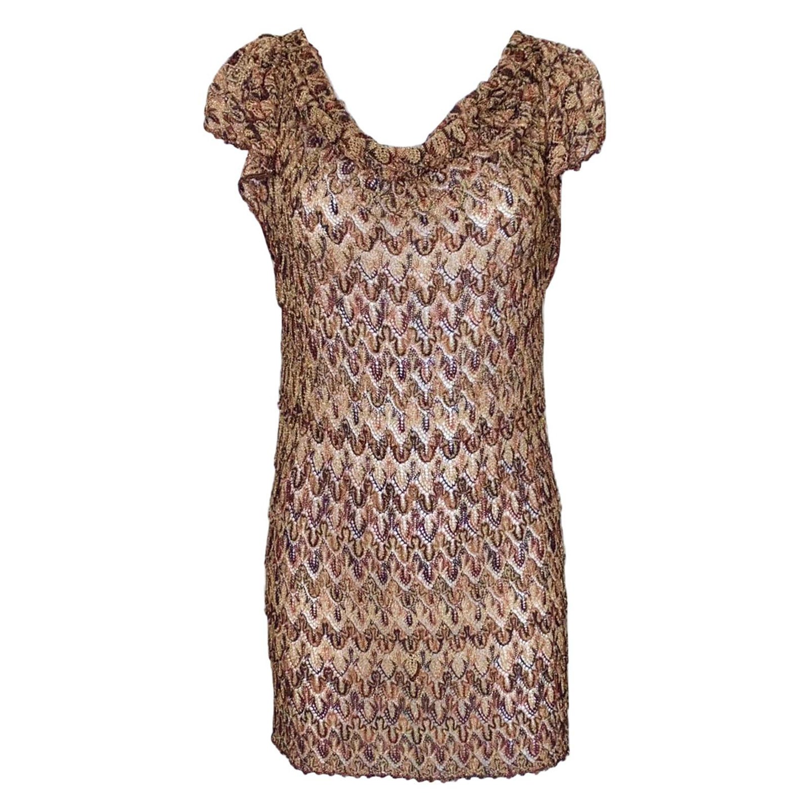 Missoni - NOUVEAU Mini robe tunique en maille crochet or métallisé, taille 40 en vente