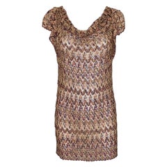 NEW Missoni Gold Metallic Crochet Knit Tunic Style Top Mini Dress 40