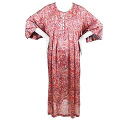 Vintage Oscar de la Renta Red & Gray Satin Printed & Textured Muumuu Dress