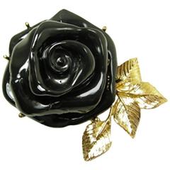 Kenneth Jay Lane Large 3-D Black Rose Brooch