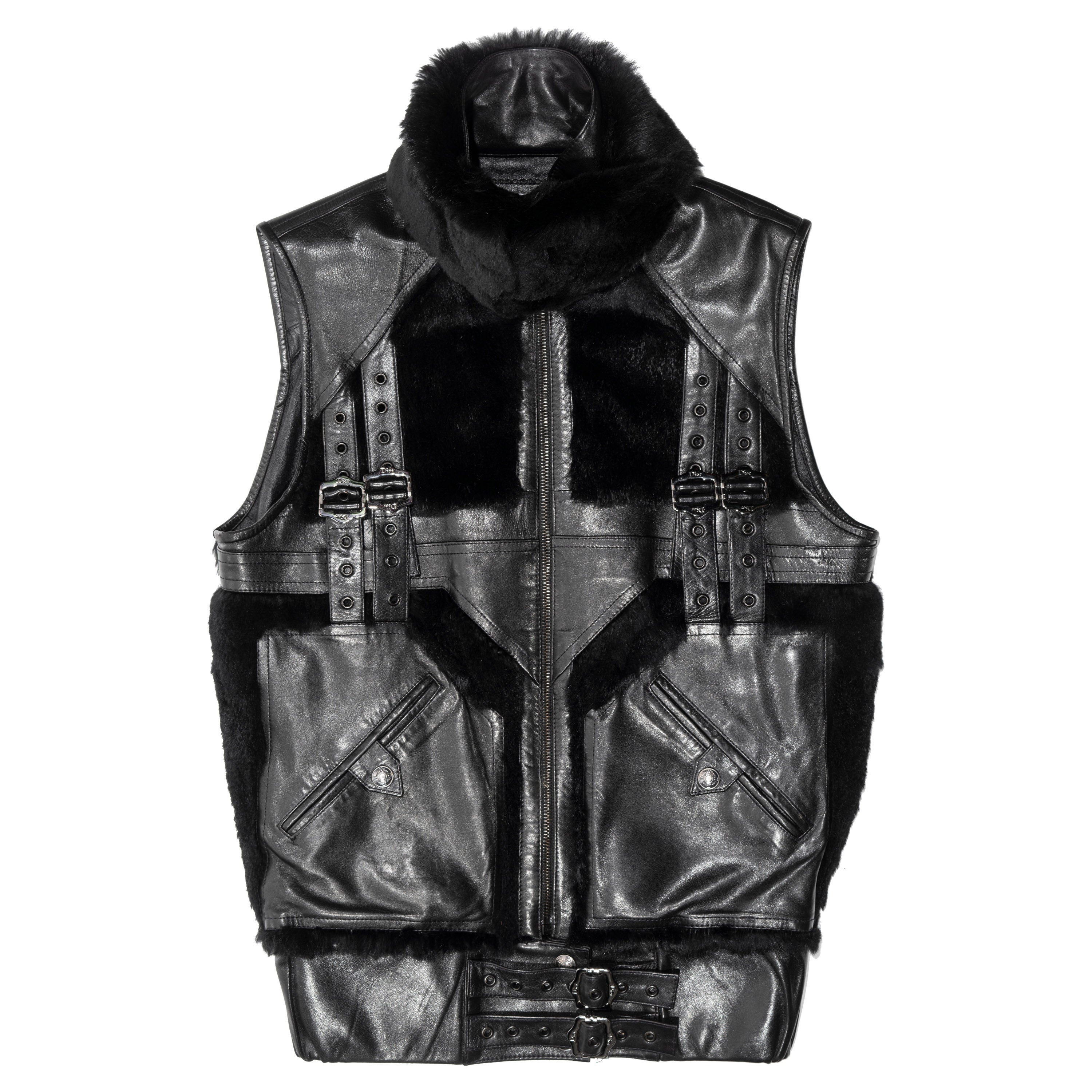 Christian Dior by John Galliano black leather and fur gillet, fw 2003 For Sale