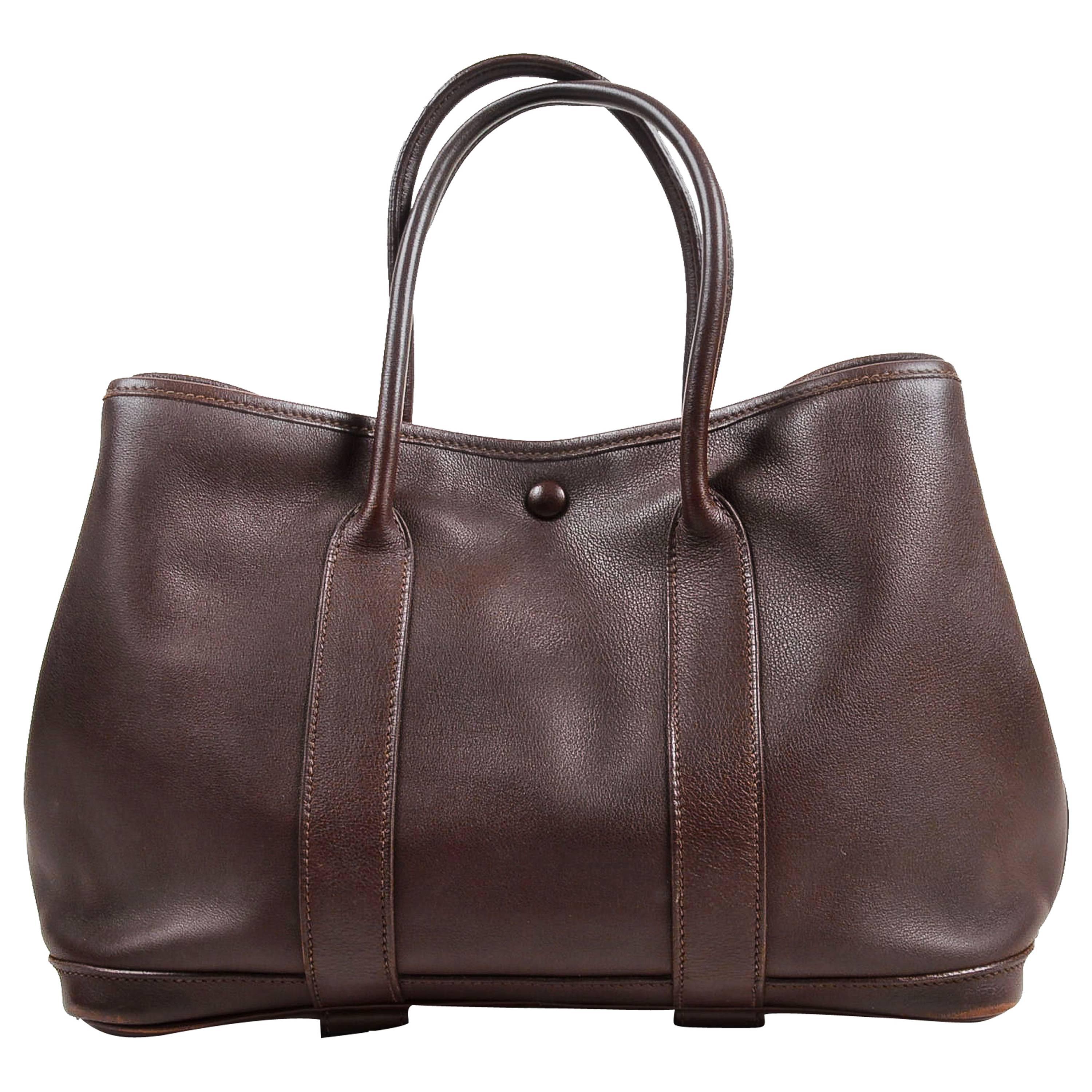 Hermes Brown Swift Leather "Bolduc Twilly" Lining "Garden Party TPM" Tote Bag For Sale
