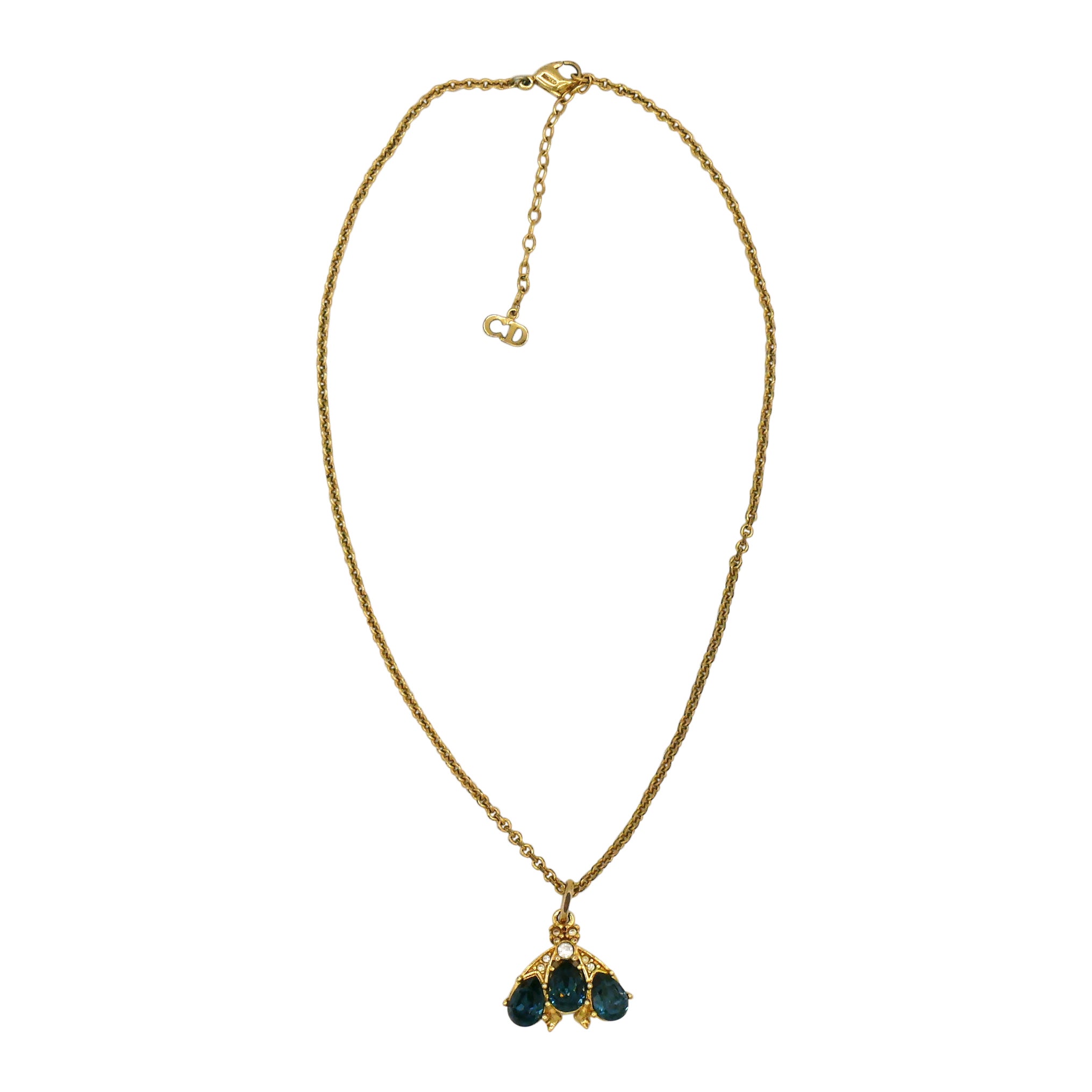 Christian Dior Vintage Gold getönte Halskette mit Bienenanhänger aus Juwelen
