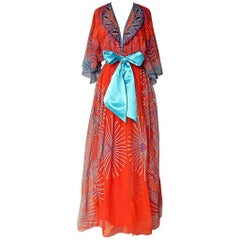 Vintage  Zandra Rhode Beautiful 1978 Mexican Collection Maxi dress with  Belt  