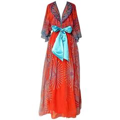 1978 Zandra Rhodes Mexican Collection Maxi dress with belt 12
