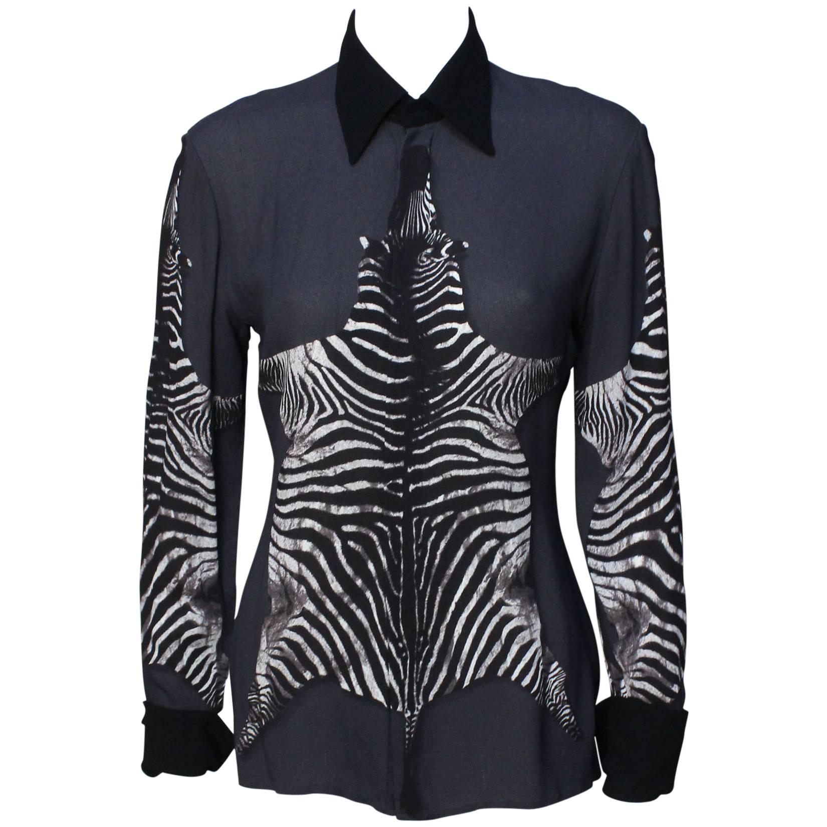 Jean Paul Gaultier Sheer Blouse with Zebra Graphic For Sale