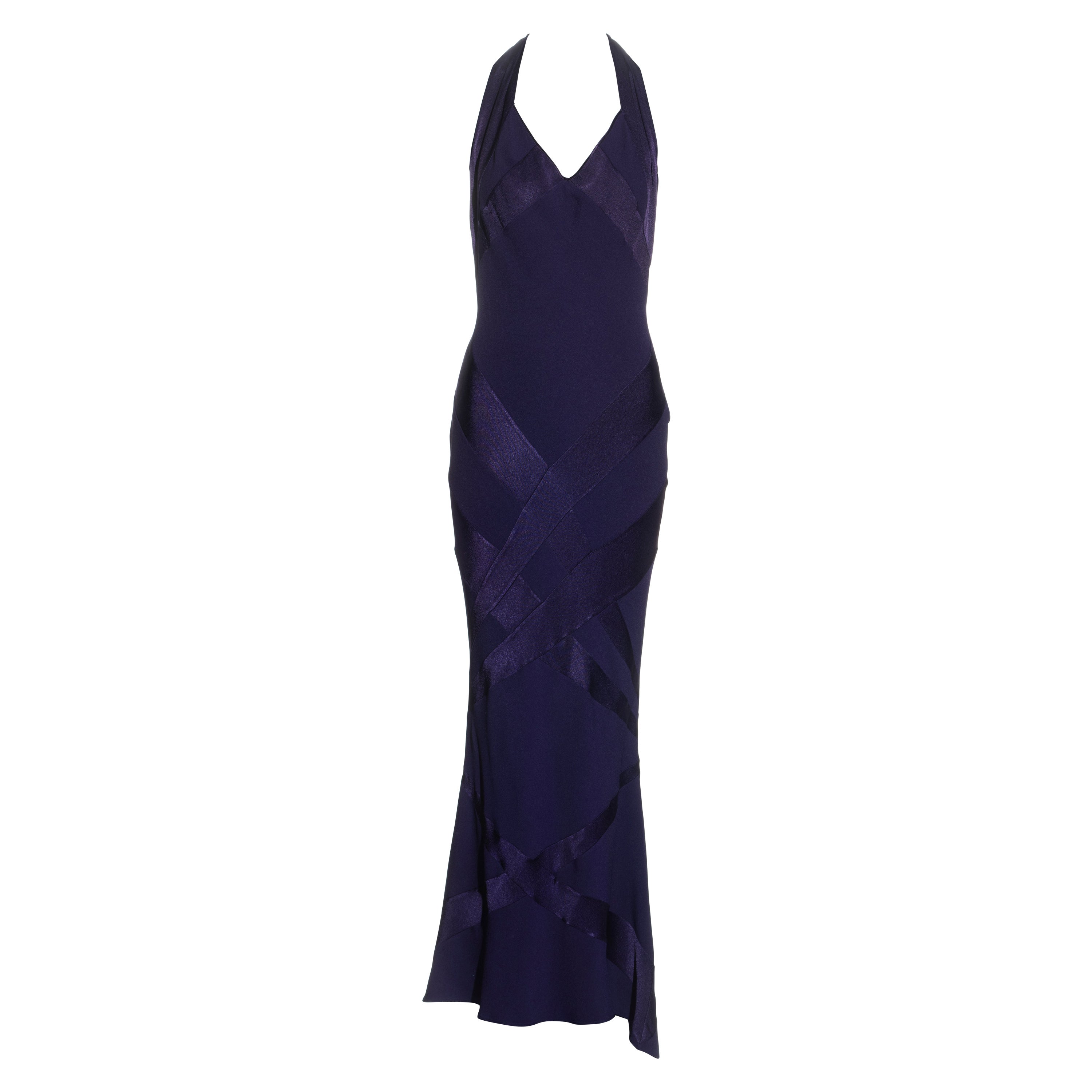 John Galliano purple crepe bias-cut halter-neck evening dress, fw 2002 For Sale