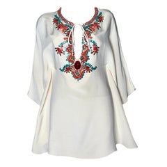 UNWORN Emilio Pucci Silk Cady Embroidered Kaftan Tunic Top Mini Dress Wedding 40