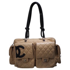Chanel CC camel and black leather handbag shoulder bag