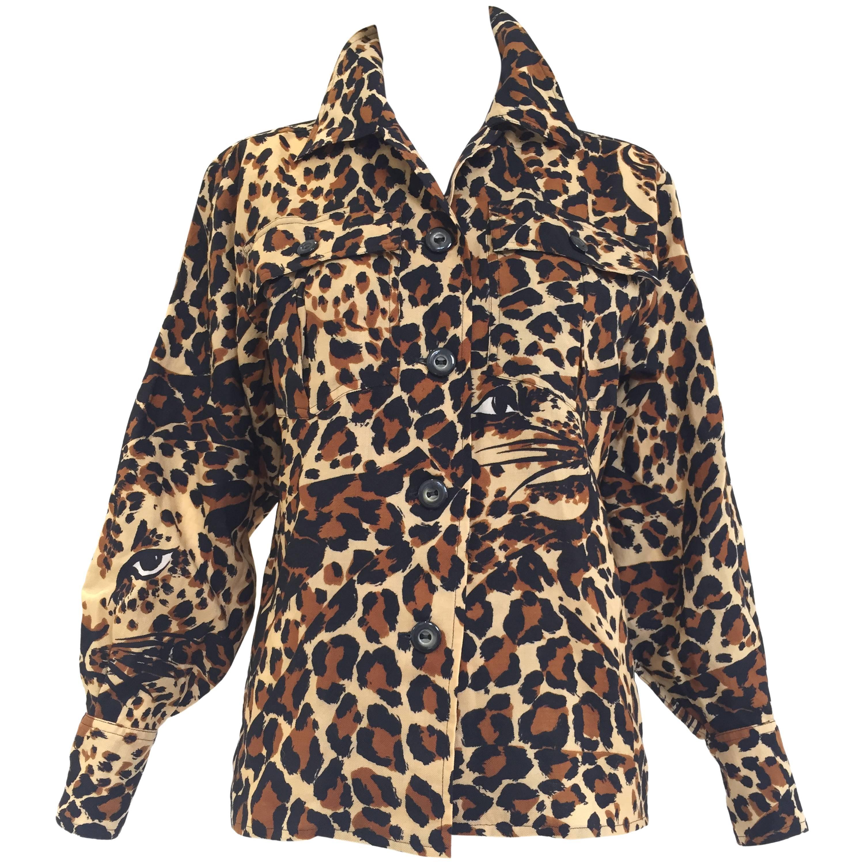 70s Saint Laurent iconic leopard print wool blouse