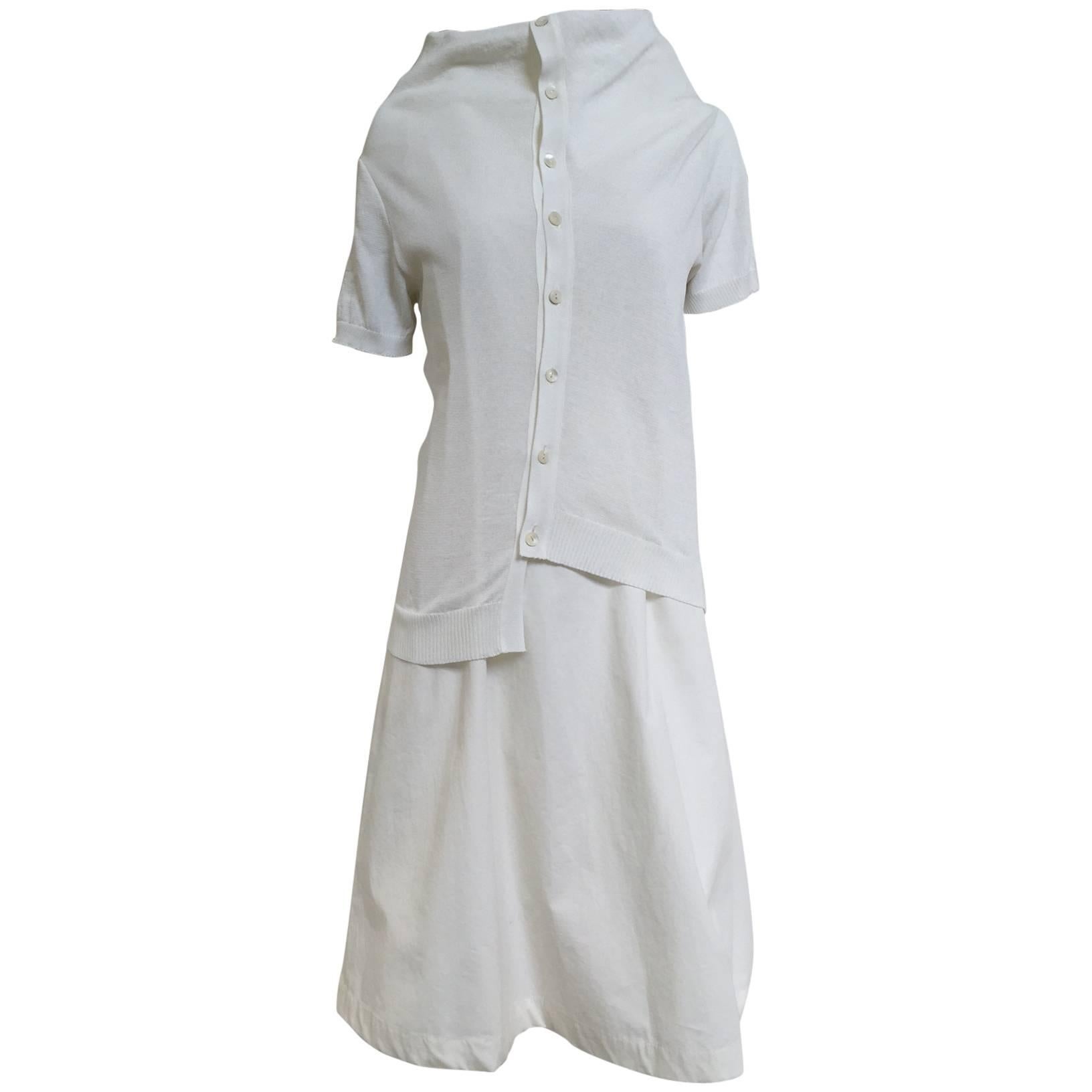 90s Comme des garcons white cotton and knit dress