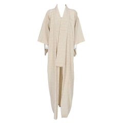 1970s A.N.G.E.L.O. Vintage Cult Beige Japanese Original Long Kimono