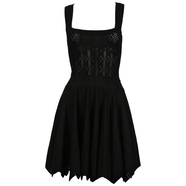 unworn AZZEDINE ALAIA 'Mantille' black dress with open knitwork and zig ...