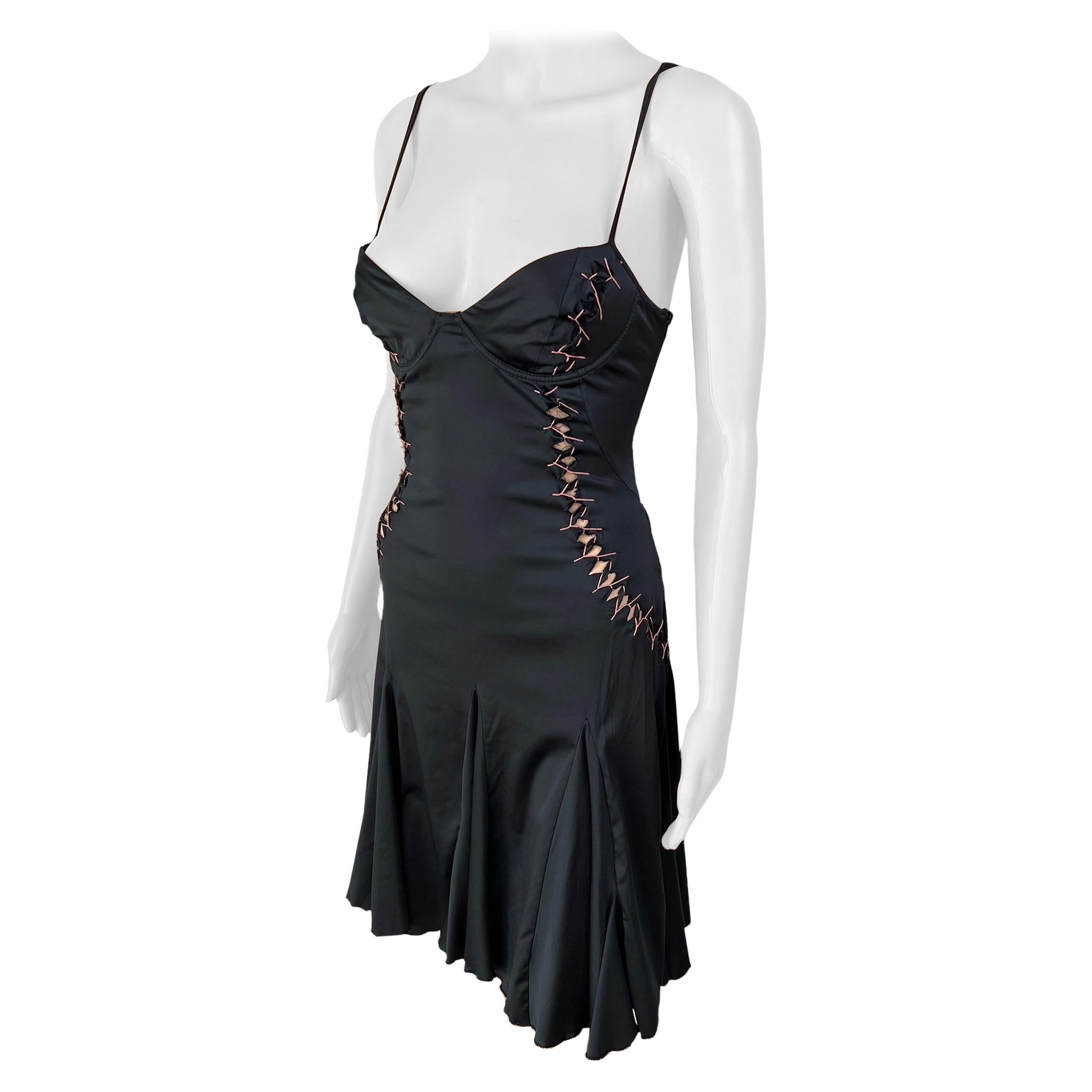 Roberto Cavalli Just Cavalli Lace Up Cutout Bustier Black Mini Dress For Sale