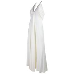 1970's Estevez White Jersey Gown with Rhinestone Trim