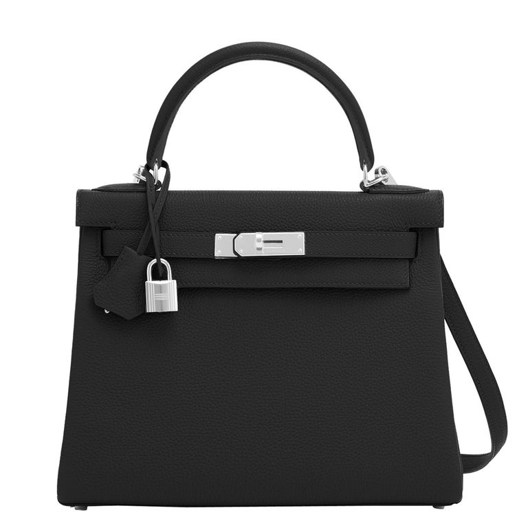 Hermes Kelly 28cm Black Togo Palladium Shoulder Bag NEW IN BOX For Sale