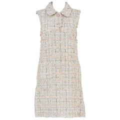 Chanel Gray Multicolor Sleeveless Tweed Knit Zipper Dress 14S (Size 36)