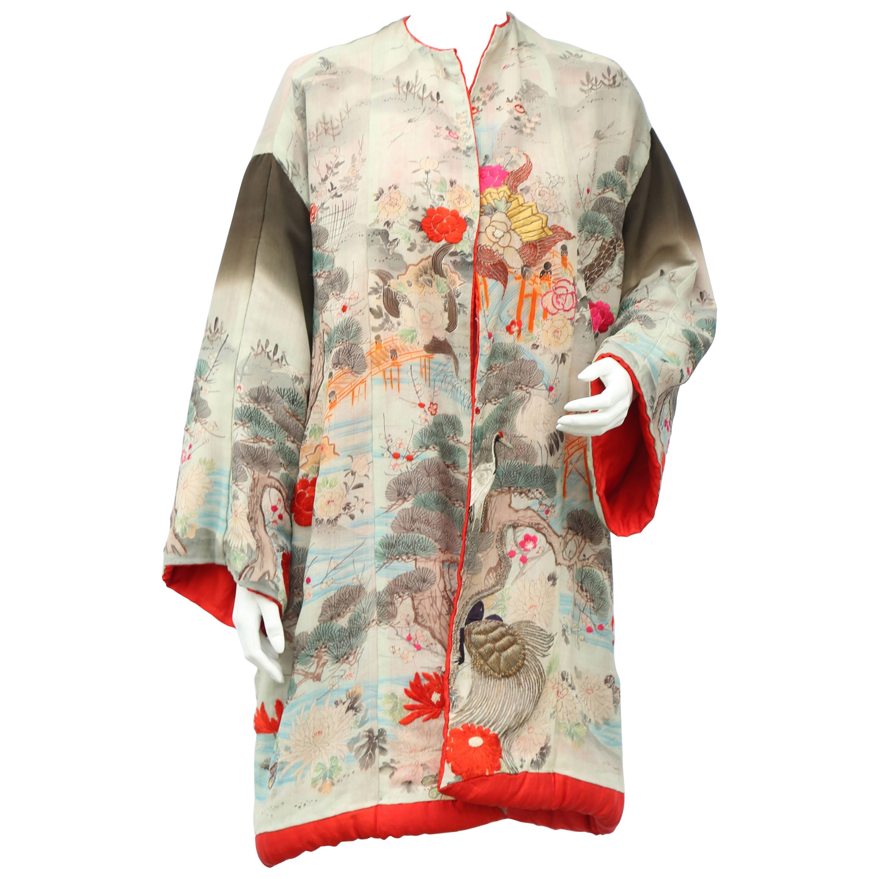 1920s silk embroidered kimono jacket For Sale
