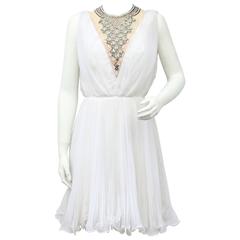 vintage 1960s white pleaded and beaded cocktail dress