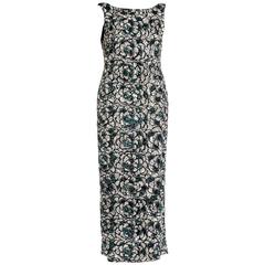 Oday Shakar White Multicolor Sleeveless Floral Sequin Evening Gown (Size 6)