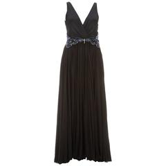 Gucci Black Sleeveless Butterfly Embellished Empire Waist Gown (Size 40)