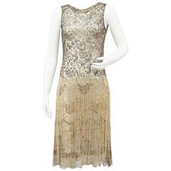 1920s gold lace and beaded sequin flapper dress 