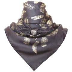 Hermes Sciarpa di Seta Piume Nero Oro 90 cm