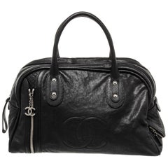 Vintage Chanel Black Leather Large CC Boston Bag
