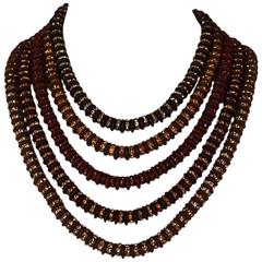Francoise Montague Five Strand Brown Swarovski Crystal Rondelle Necklace 12