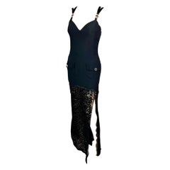 Vintage Gianni Versace Istante F/W 1996 Runway Bustier Sheer Black Evening Dress Gown