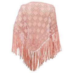 1920s pink crochet ribbon work shawl  